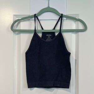Women's Deep Blue Ribbed Racerback Camisole Crop Top
